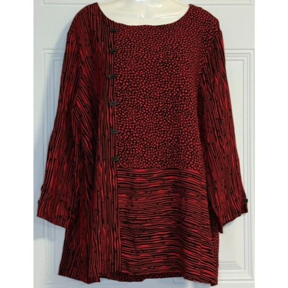 Ali Miles 'Spices' Tunic Blouse SZ XL Artsy Lagenlook Relaxed Vibrant Red Black - Picture 7 of 7
